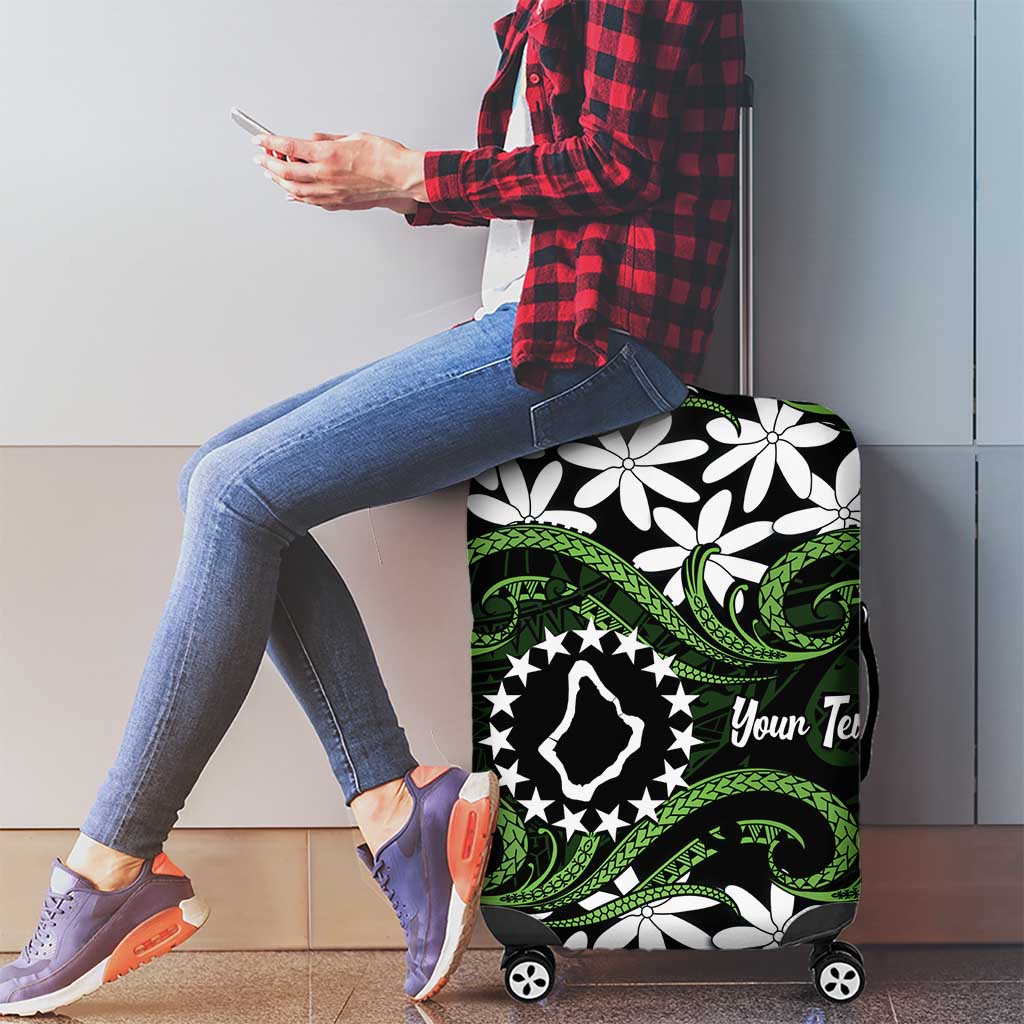 Personalised Cook Islands Palmerston Luggage Cover Tiare Maori Polynesian Waves Tattoo LT14 - Polynesian Pride