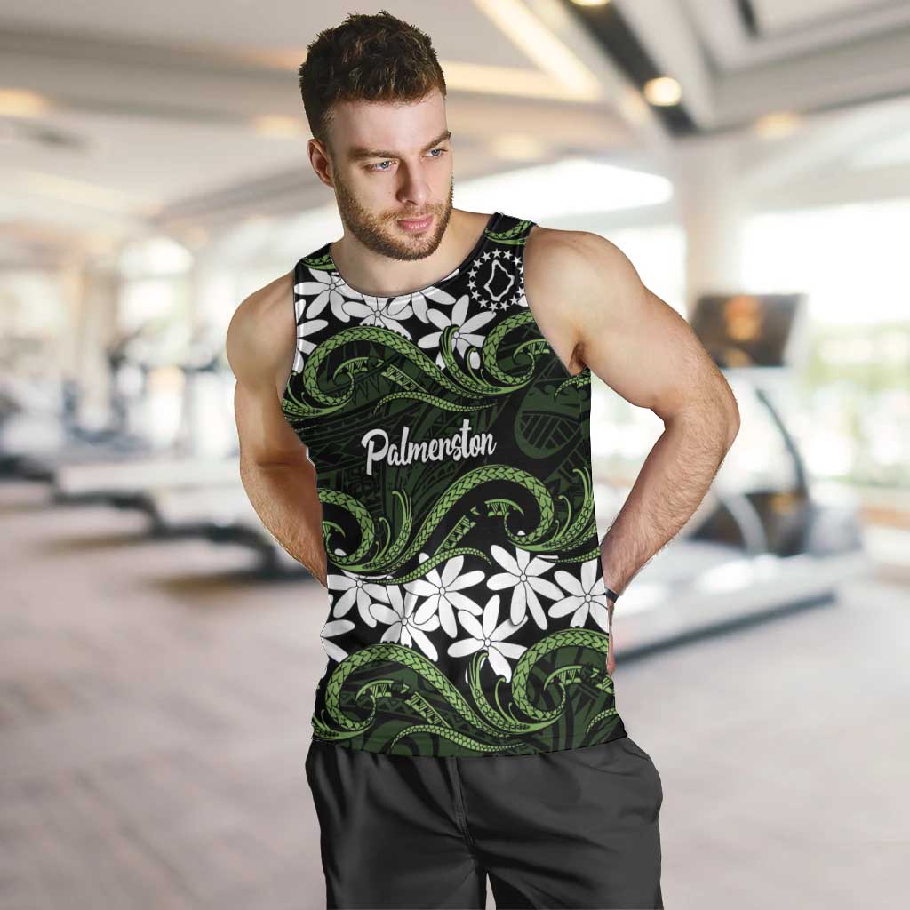 Personalised Cook Islands Palmerston Men Tank Top Tiare Maori Polynesian Waves Tattoo LT14 Green - Polynesian Pride