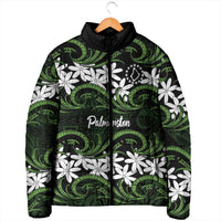 Personalised Cook Islands Palmerston Padded Jacket Tiare Maori Polynesian Waves Tattoo LT14 - Polynesian Pride