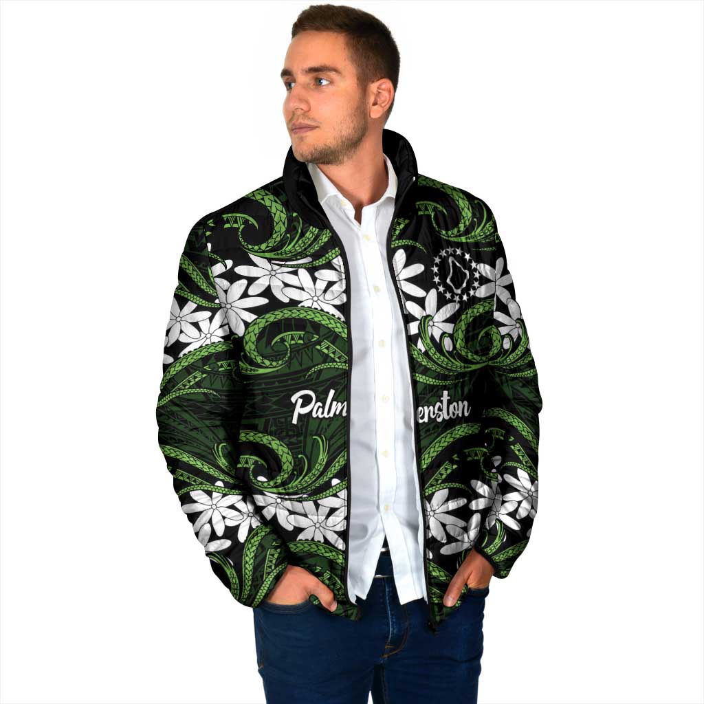 Personalised Cook Islands Palmerston Padded Jacket Tiare Maori Polynesian Waves Tattoo LT14 - Polynesian Pride