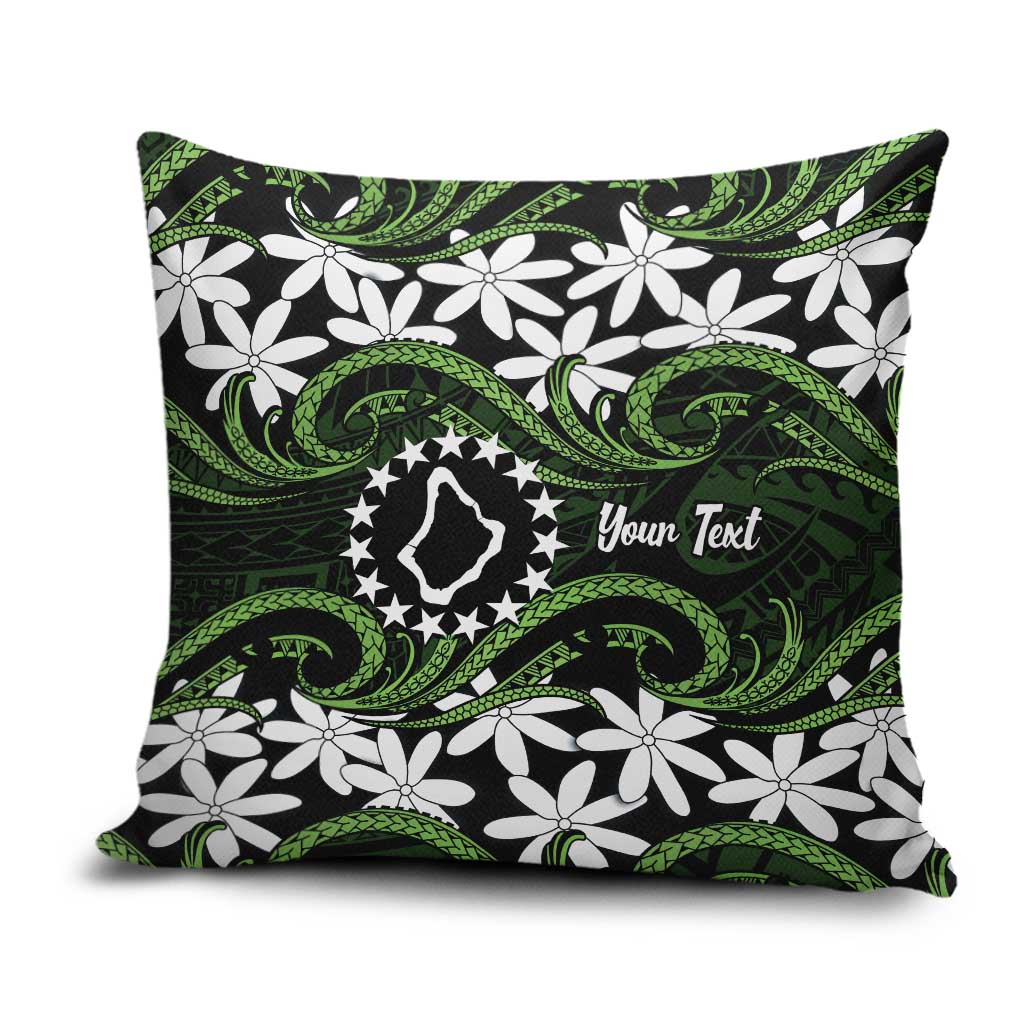 Personalised Cook Islands Palmerston Pillow Cover Tiare Maori Polynesian Waves Tattoo LT14 Green - Polynesian Pride