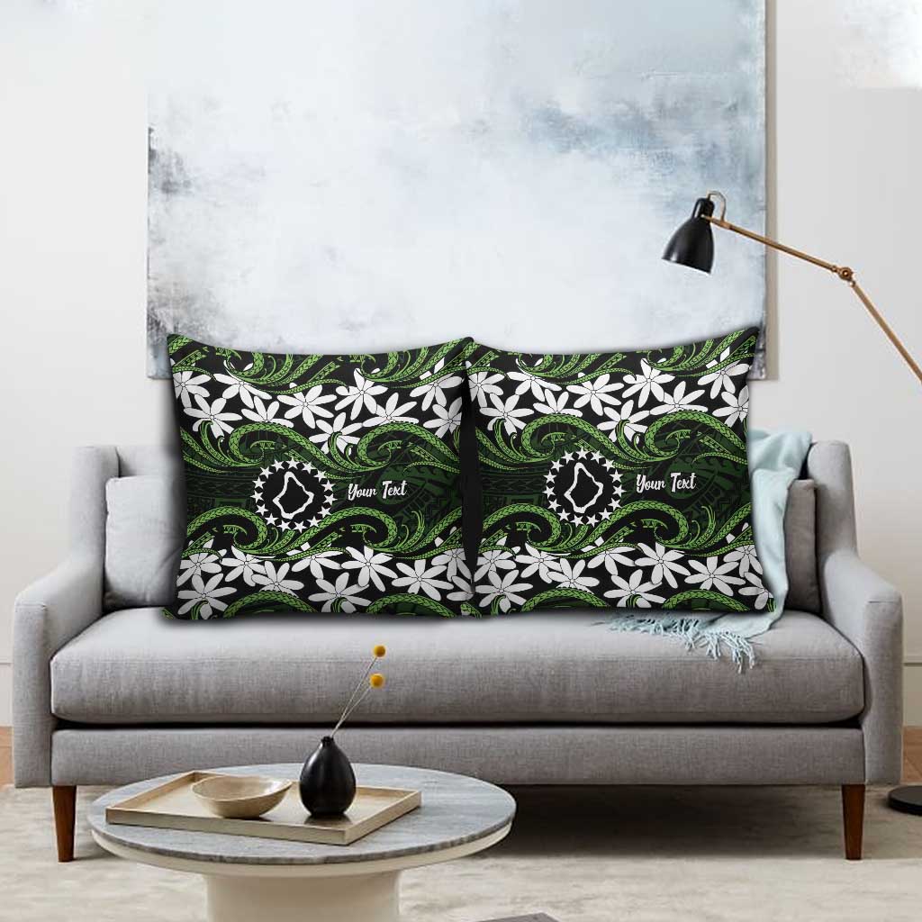 Personalised Cook Islands Palmerston Pillow Cover Tiare Maori Polynesian Waves Tattoo LT14 - Polynesian Pride