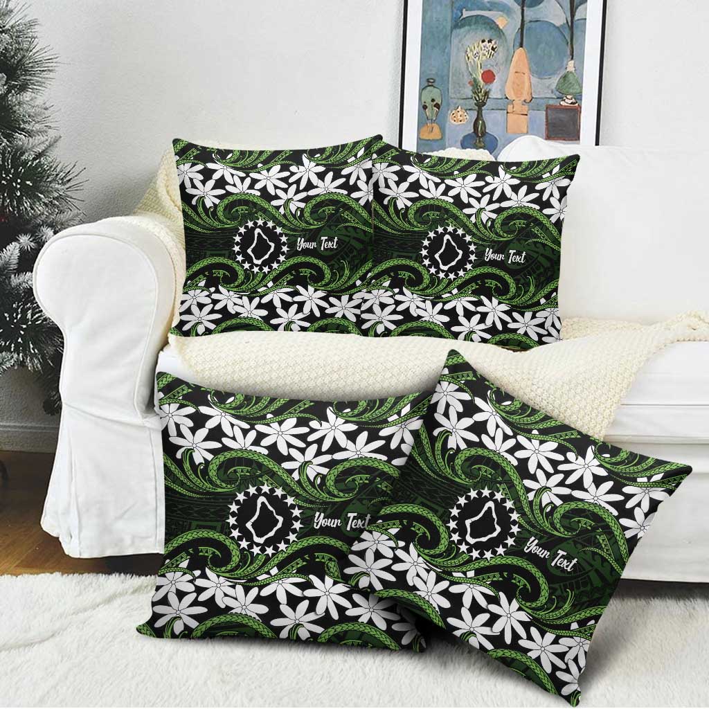 Personalised Cook Islands Palmerston Pillow Cover Tiare Maori Polynesian Waves Tattoo LT14 - Polynesian Pride