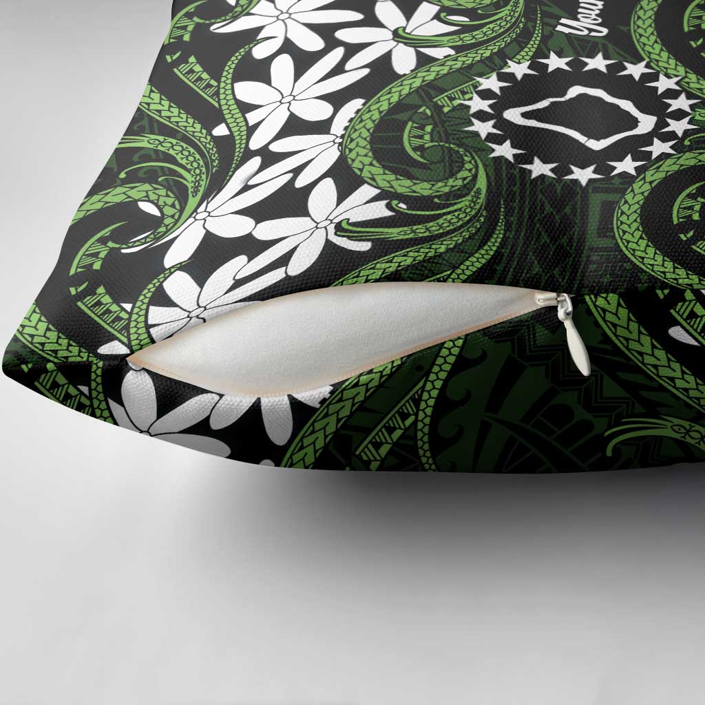 Personalised Cook Islands Palmerston Pillow Cover Tiare Maori Polynesian Waves Tattoo LT14 - Polynesian Pride