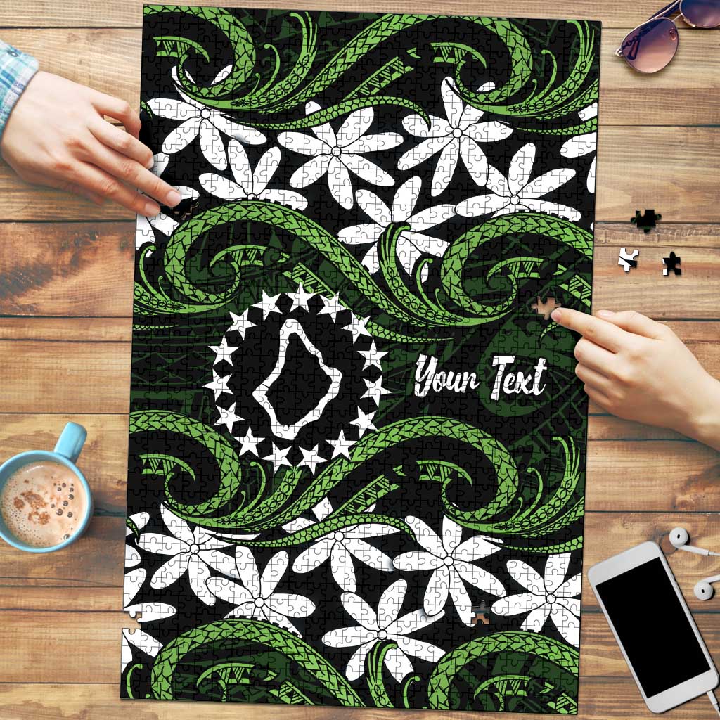 Personalised Cook Islands Palmerston Puzzle Tiare Maori Polynesian Waves Tattoo LT14 Green - Polynesian Pride