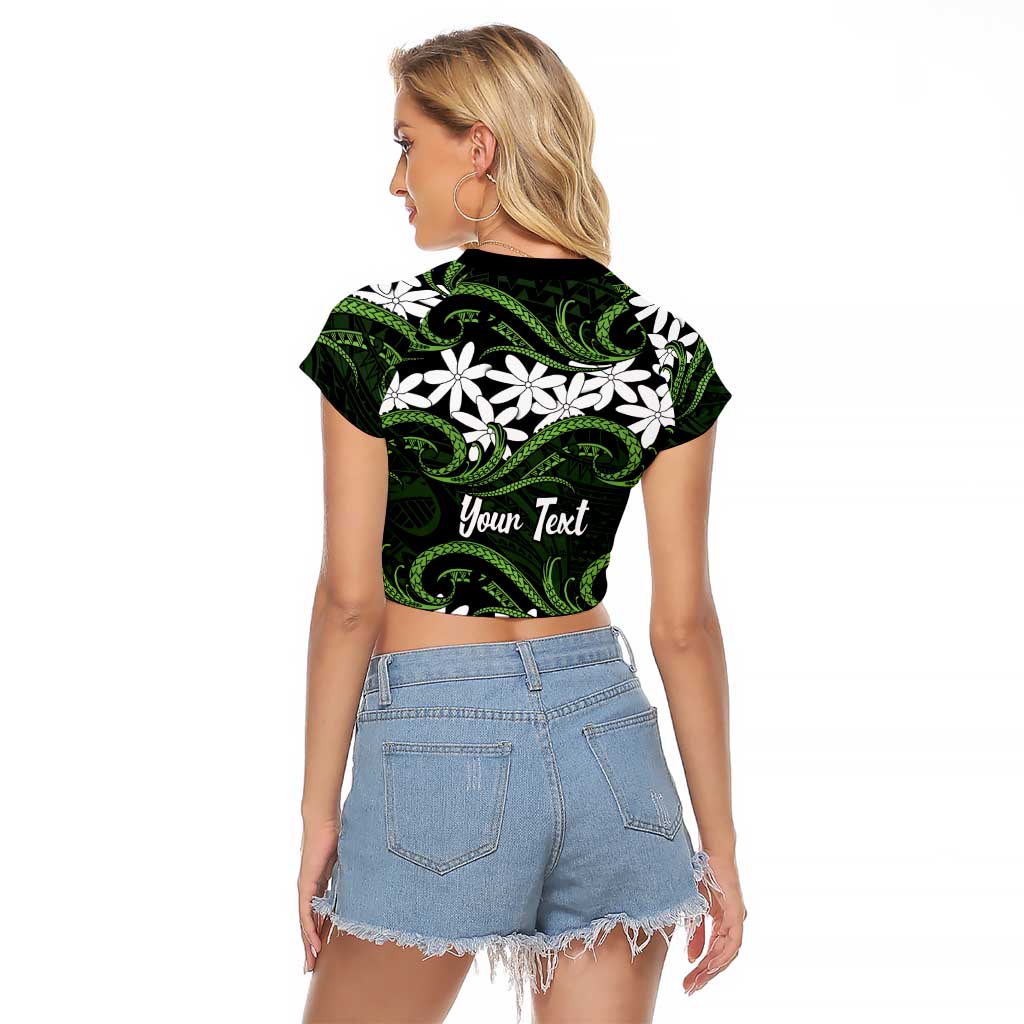 Personalised Cook Islands Palmerston Raglan Cropped T Shirt Tiare Maori Polynesian Waves Tattoo LT14 - Polynesian Pride