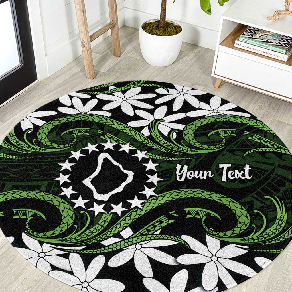 Personalised Cook Islands Palmerston Round Carpet Tiare Maori Polynesian Waves Tattoo