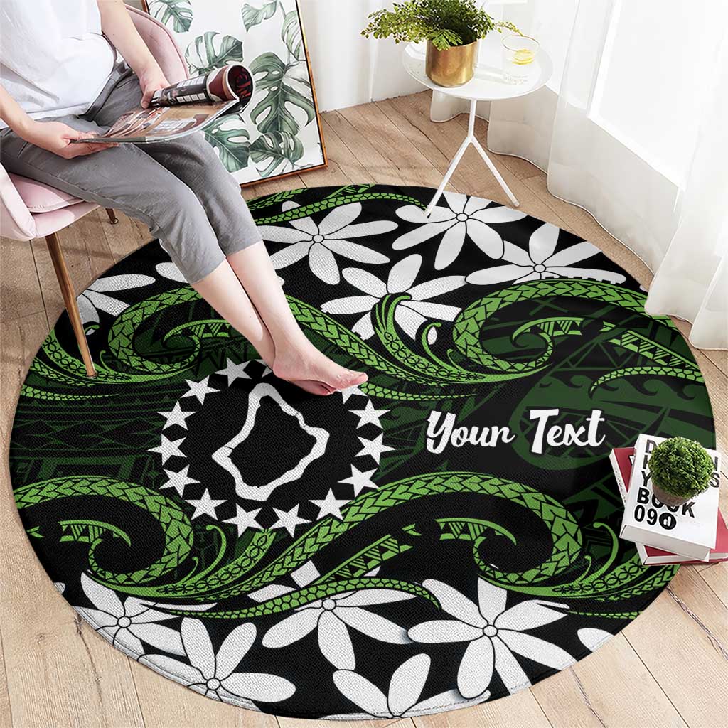 Personalised Cook Islands Palmerston Round Carpet Tiare Maori Polynesian Waves Tattoo