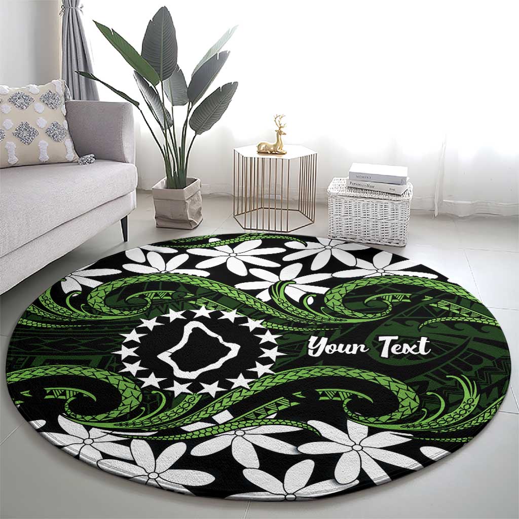 Personalised Cook Islands Palmerston Round Carpet Tiare Maori Polynesian Waves Tattoo