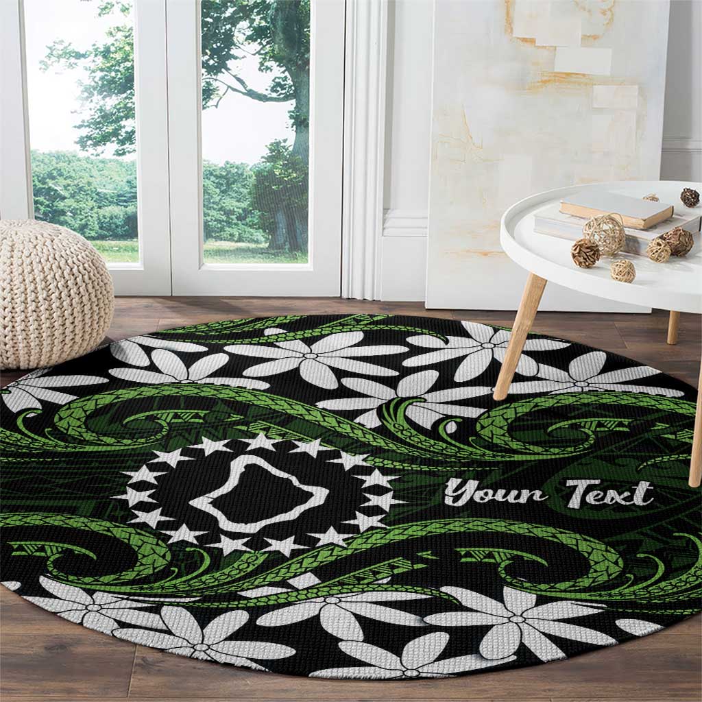 Personalised Cook Islands Palmerston Round Carpet Tiare Maori Polynesian Waves Tattoo