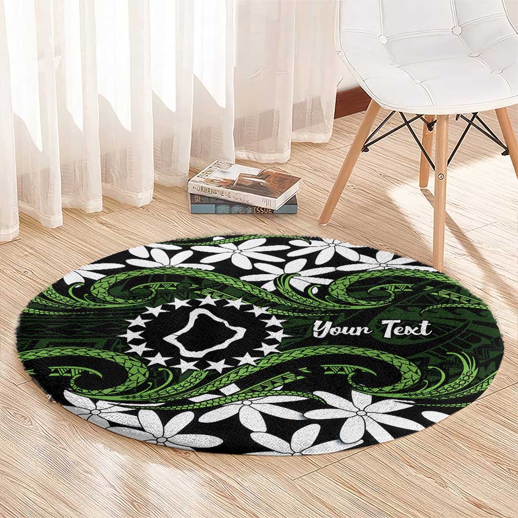 Personalised Cook Islands Palmerston Round Carpet Tiare Maori Polynesian Waves Tattoo