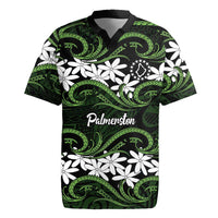 Personalised Cook Islands Palmerston Rugby Jersey Tiare Maori Polynesian Waves Tattoo LT14 Green - Polynesian Pride