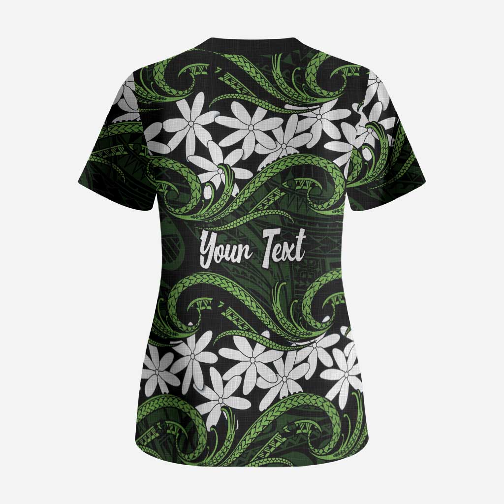 Personalised Cook Islands Palmerston Scrub Top Tiare Maori Polynesian Waves Tattoo LT14 - Polynesian Pride