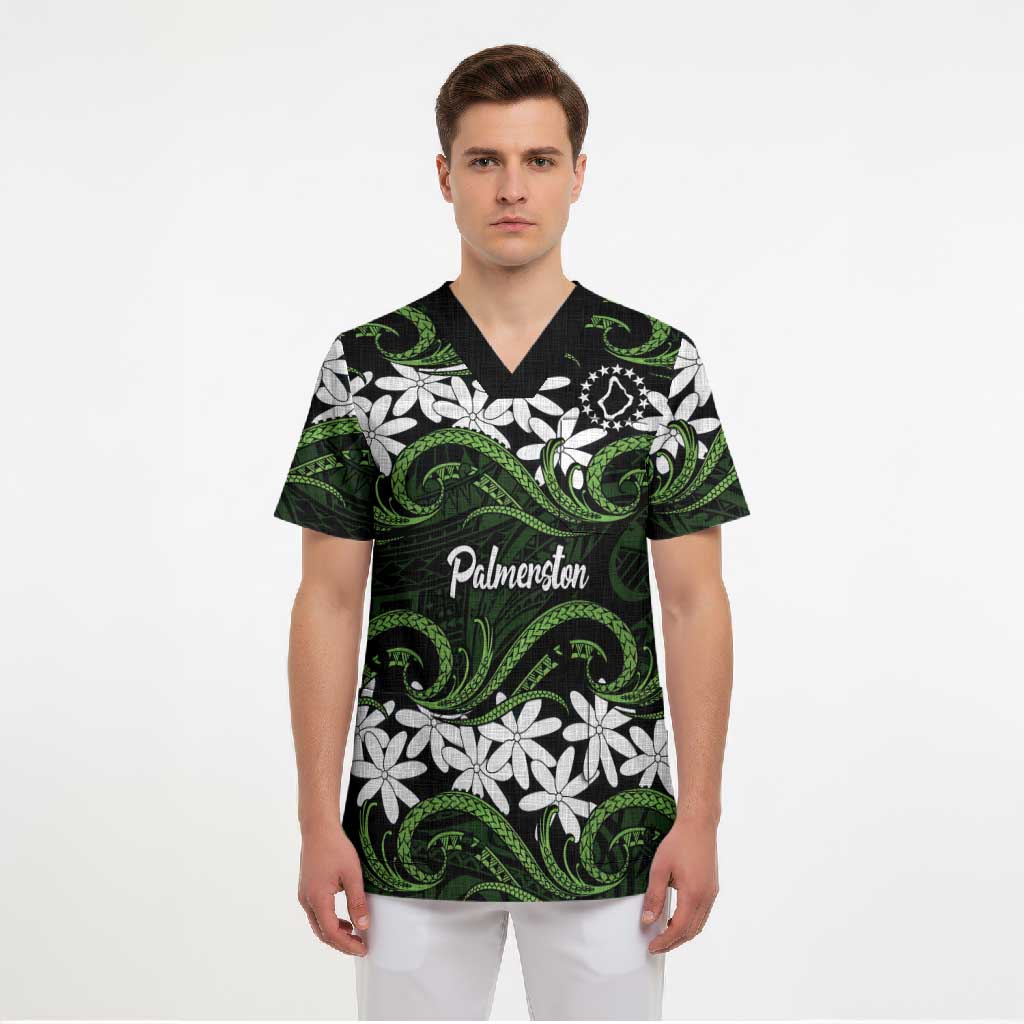 Personalised Cook Islands Palmerston Scrub Top Tiare Maori Polynesian Waves Tattoo LT14 - Polynesian Pride