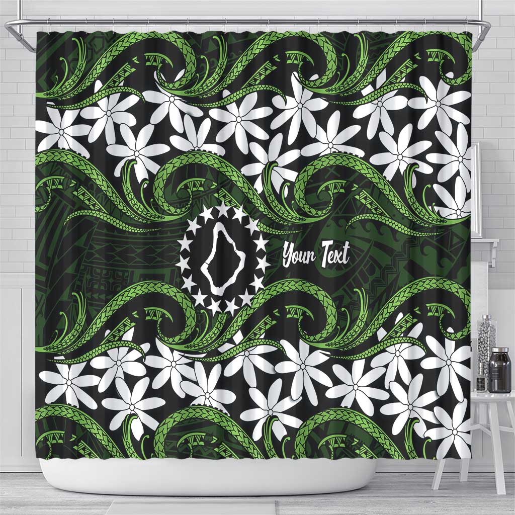 Personalised Cook Islands Palmerston Shower Curtain Tiare Maori Polynesian Waves Tattoo LT14 - Polynesian Pride
