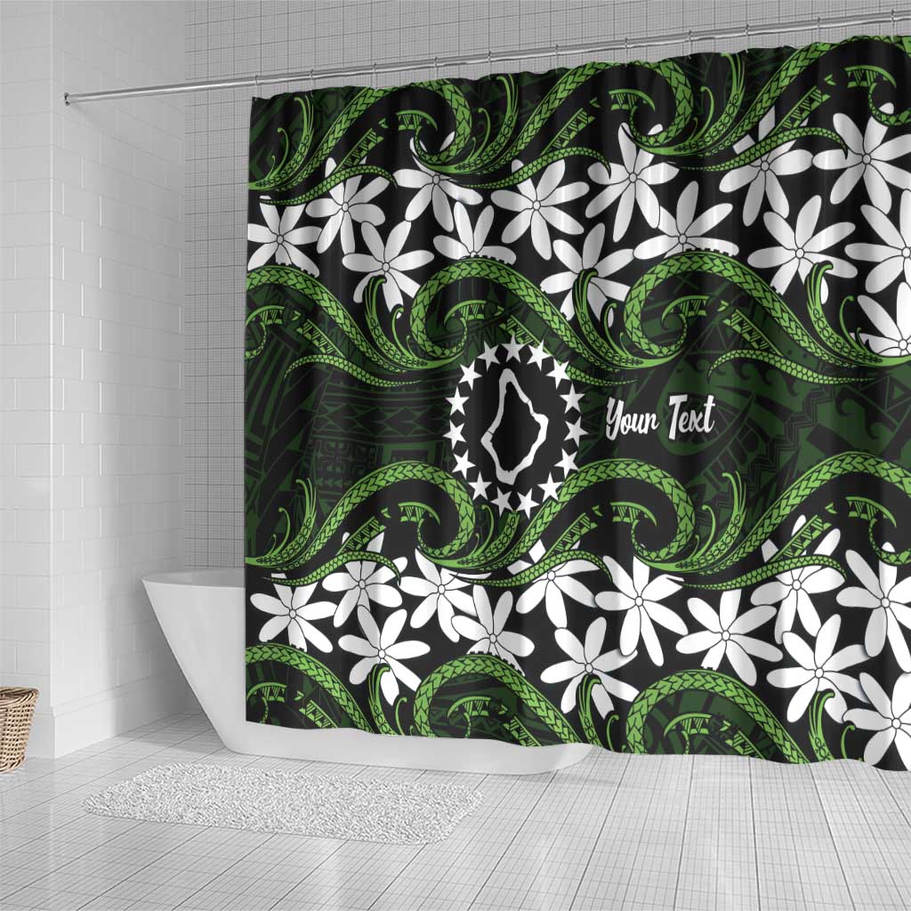 Personalised Cook Islands Palmerston Shower Curtain Tiare Maori Polynesian Waves Tattoo LT14 - Polynesian Pride