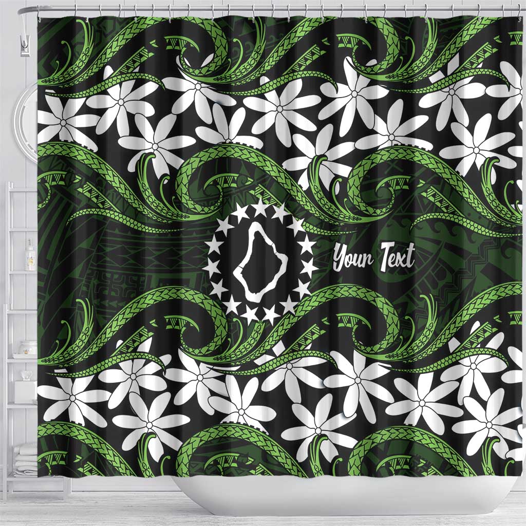 Personalised Cook Islands Palmerston Shower Curtain Tiare Maori Polynesian Waves Tattoo LT14 - Polynesian Pride