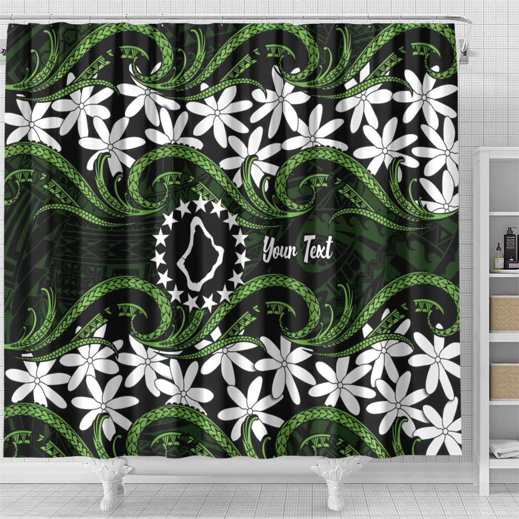 Personalised Cook Islands Palmerston Shower Curtain Tiare Maori Polynesian Waves Tattoo LT14 - Polynesian Pride
