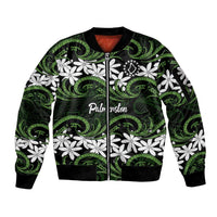 Personalised Cook Islands Palmerston Sleeve Zip Bomber Jacket Tiare Maori Polynesian Waves Tattoo LT14 Unisex Green - Polynesian Pride
