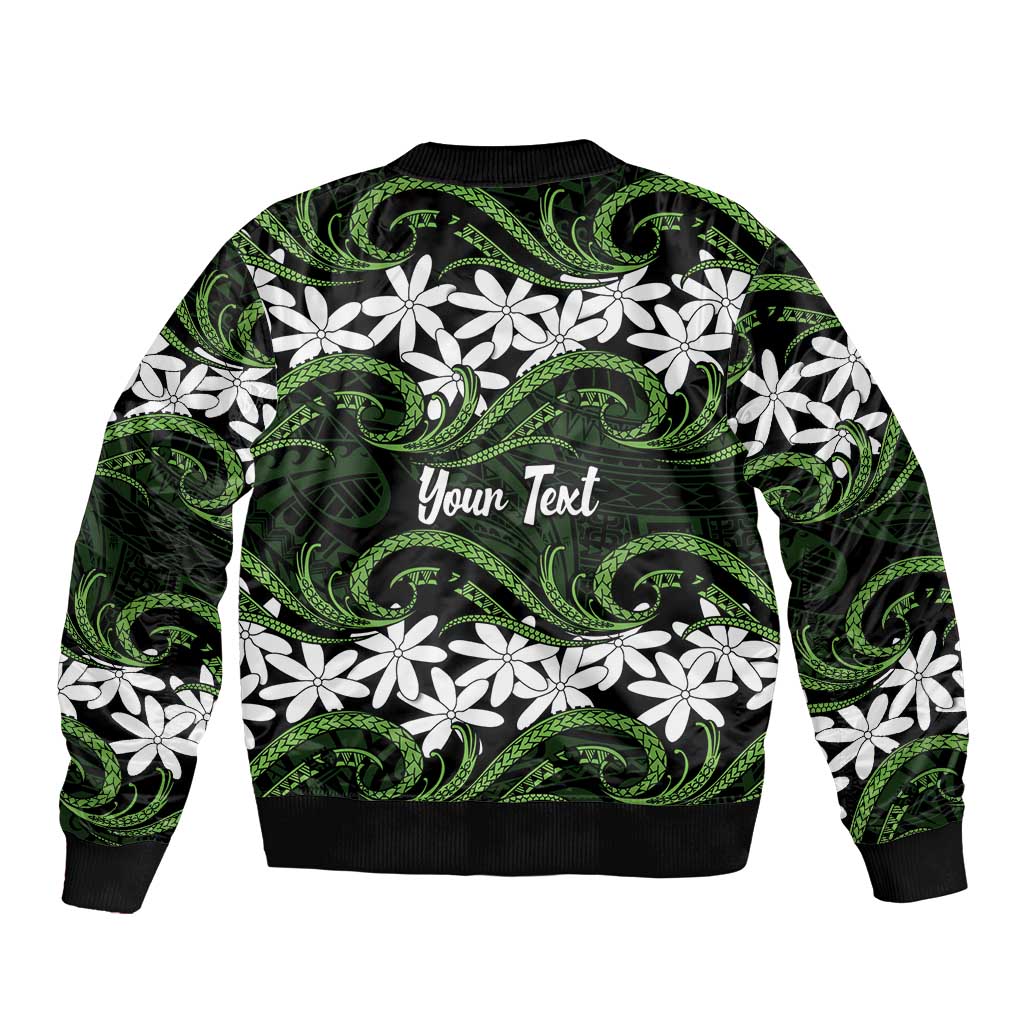 Personalised Cook Islands Palmerston Sleeve Zip Bomber Jacket Tiare Maori Polynesian Waves Tattoo LT14 - Polynesian Pride