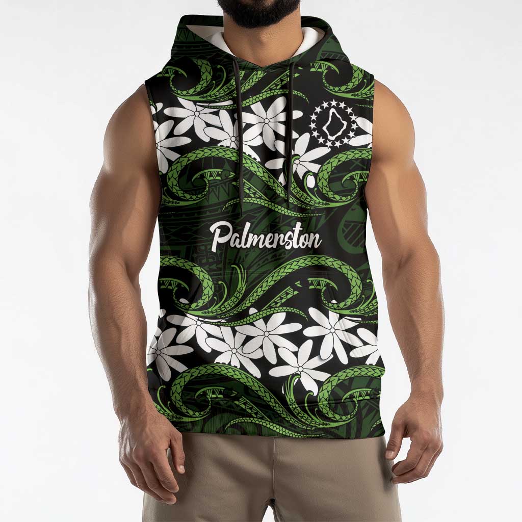 Personalised Cook Islands Palmerston Sleeveless Hoodie Tiare Maori Polynesian Waves Tattoo LT14 - Polynesian Pride