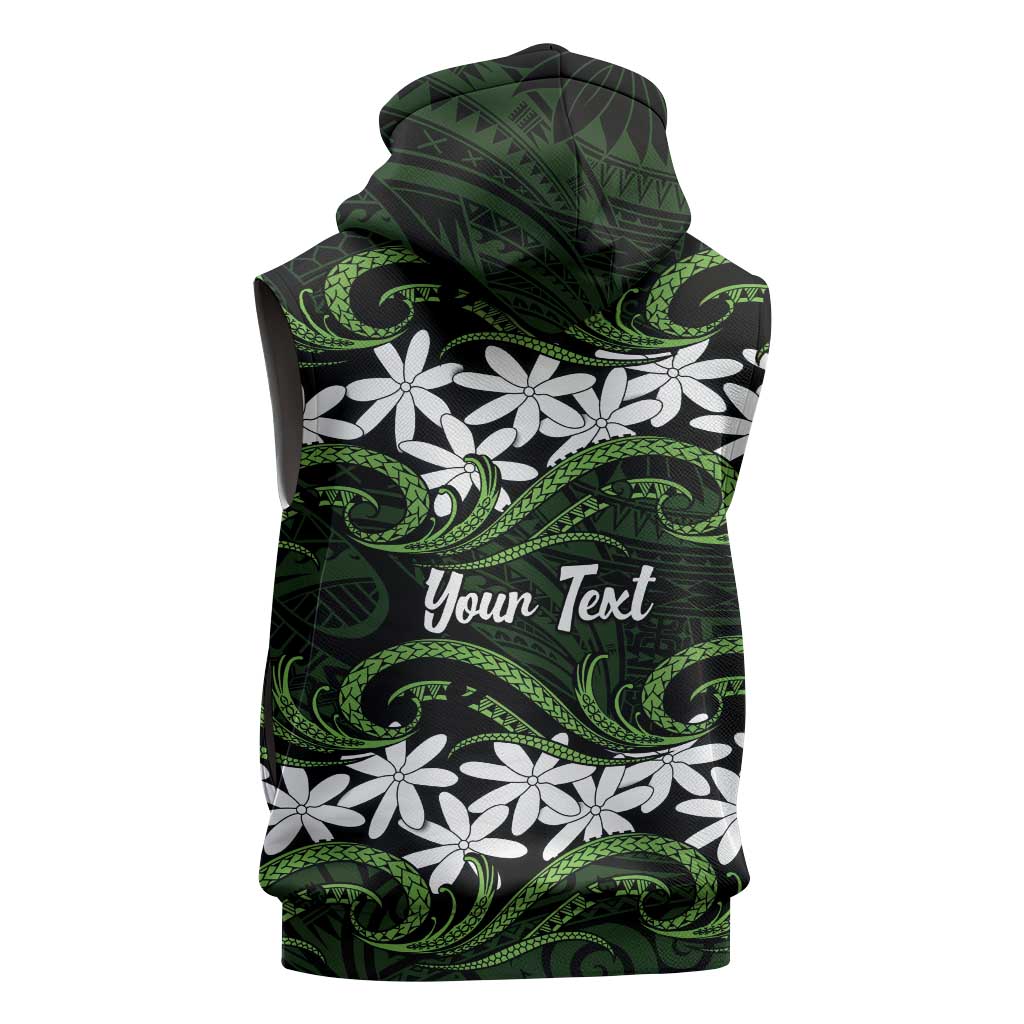 Personalised Cook Islands Palmerston Sleeveless Zip Hoodie Tiare Maori Polynesian Waves Tattoo