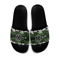 Personalised Cook Islands Palmerston Slide Sandals Tiare Maori Polynesian Waves Tattoo LT14 Green - Polynesian Pride