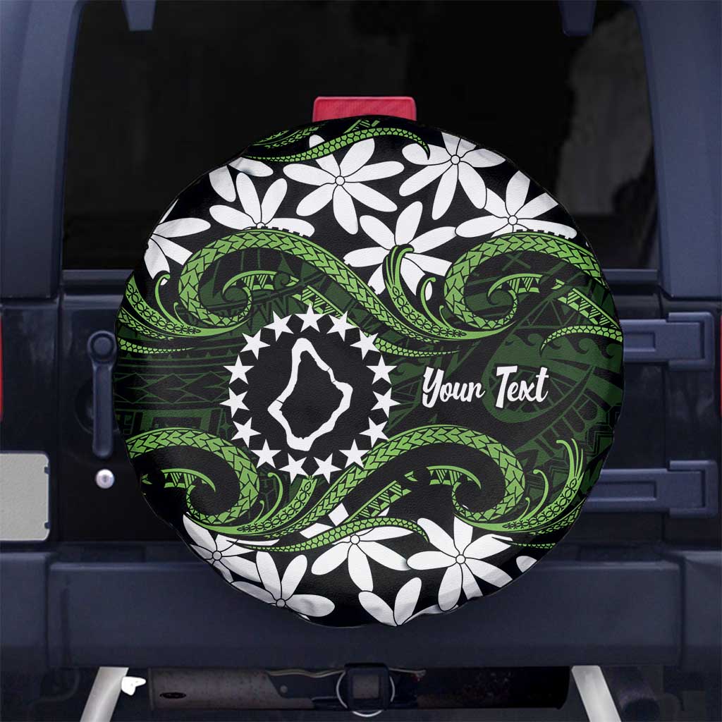 Personalised Cook Islands Palmerston Spare Tire Cover Tiare Maori Polynesian Waves Tattoo LT14 No hole Green - Polynesian Pride