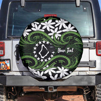 Personalised Cook Islands Palmerston Spare Tire Cover Tiare Maori Polynesian Waves Tattoo LT14 Green - Polynesian Pride