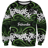Personalised Cook Islands Palmerston Sweatshirt Tiare Maori Polynesian Waves Tattoo LT14 Unisex Green - Polynesian Pride