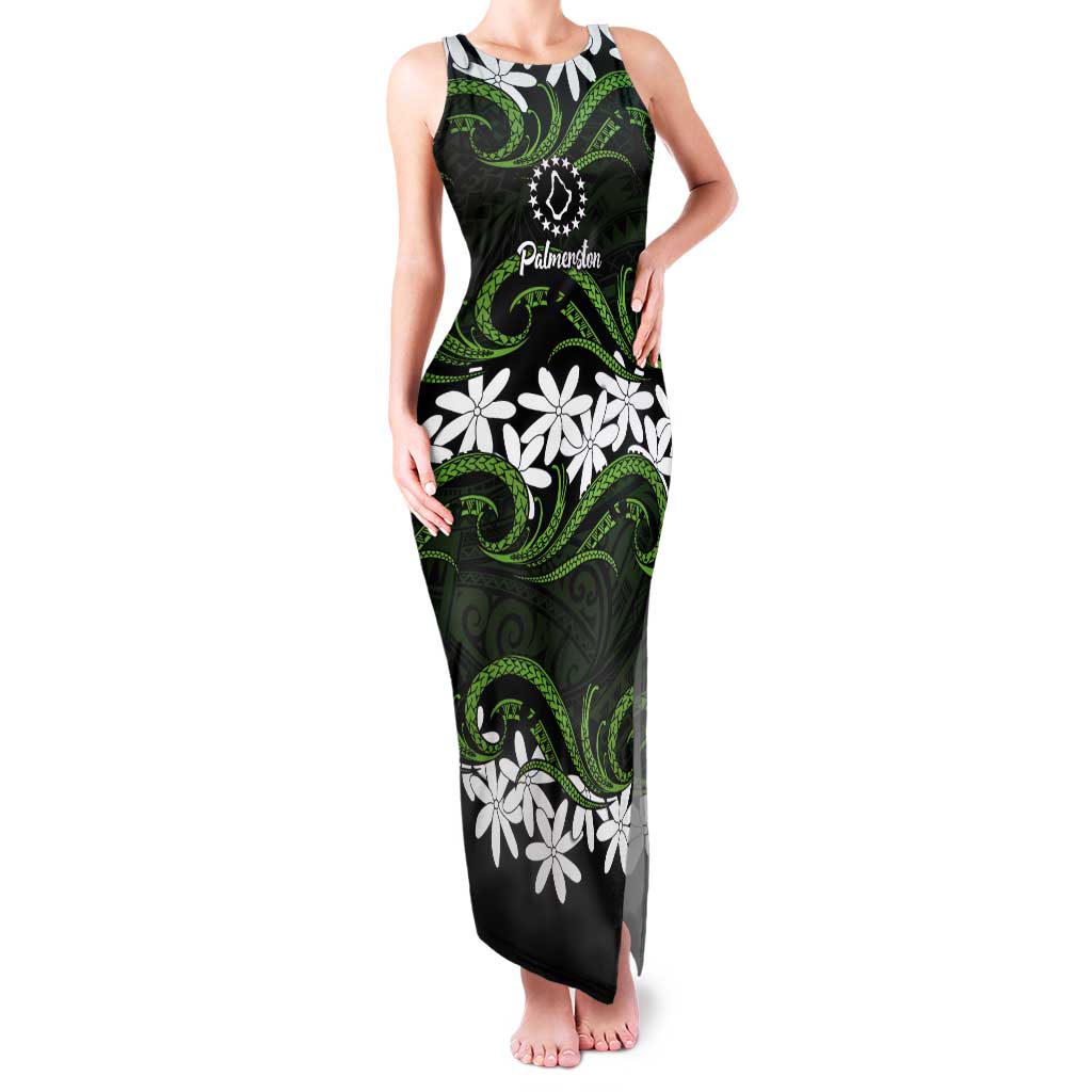 Personalised Cook Islands Palmerston Tank Maxi Dress Tiare Maori Polynesian Waves Tattoo LT14 Women Green - Polynesian Pride