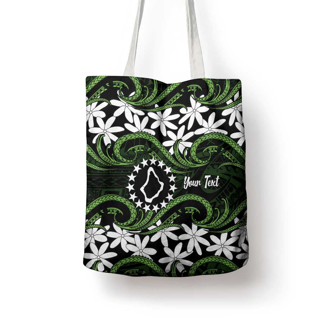 Personalised Cook Islands Palmerston Tote Bag Tiare Maori Polynesian Waves Tattoo LT14 - Polynesian Pride