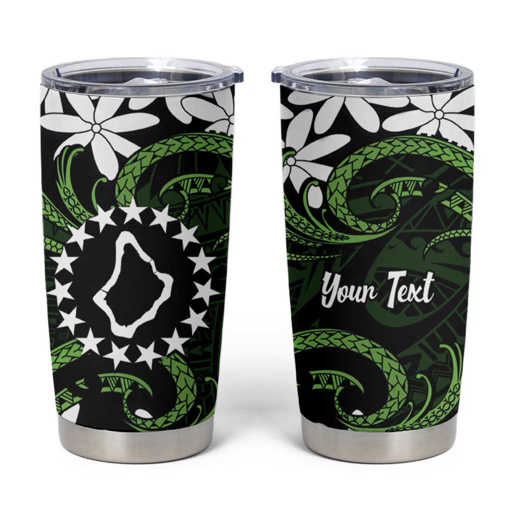 Personalised Cook Islands Palmerston Tumbler Cup Tiare Maori Polynesian Waves Tattoo LT14 Green - Polynesian Pride