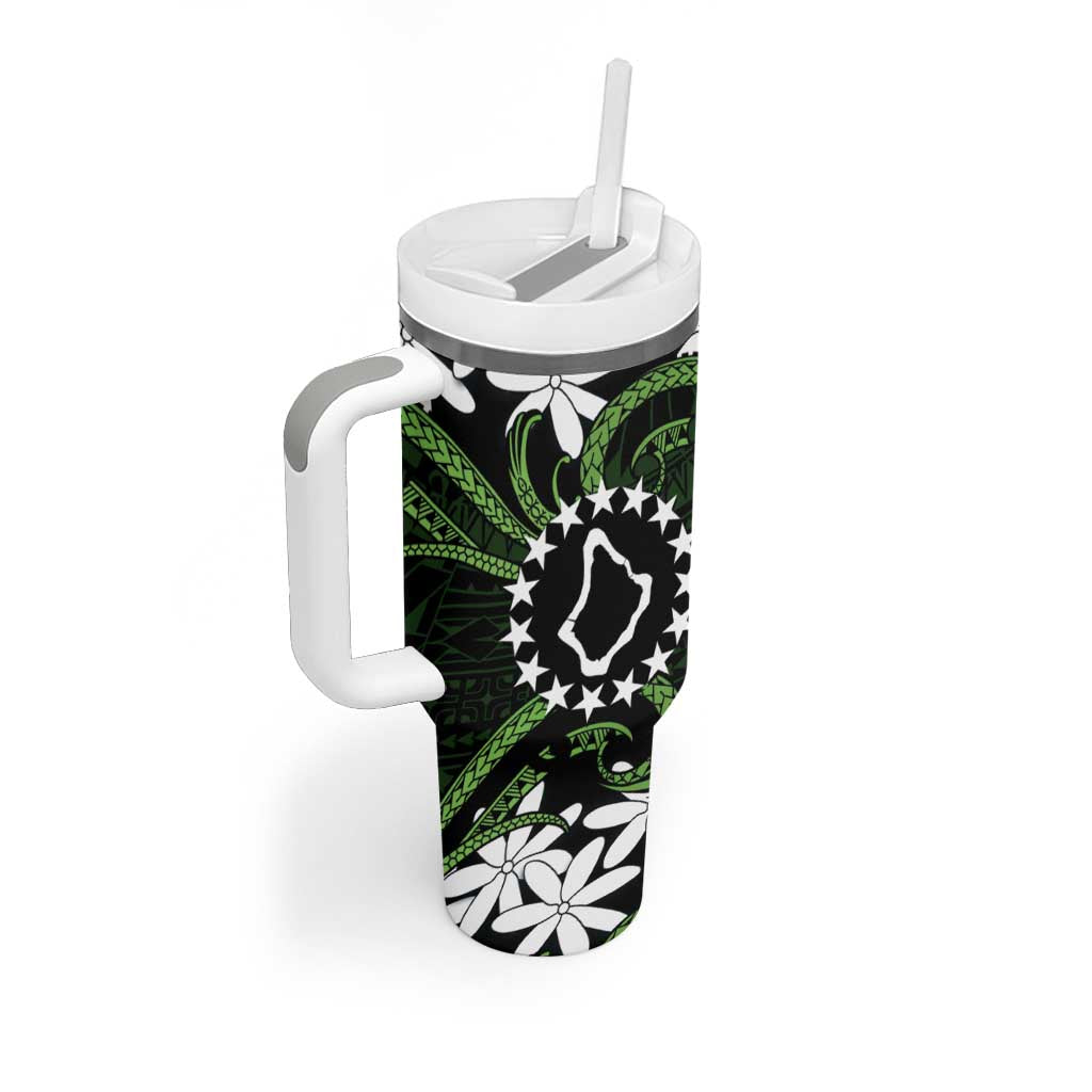 Personalised Cook Islands Palmerston Tumbler With Handle Tiare Maori Polynesian Waves Tattoo LT14 - Polynesian Pride