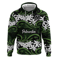 Personalised Cook Islands Palmerston Zip Hoodie Tiare Maori Polynesian Waves Tattoo LT14 Pullover Hoodie Green - Polynesian Pride