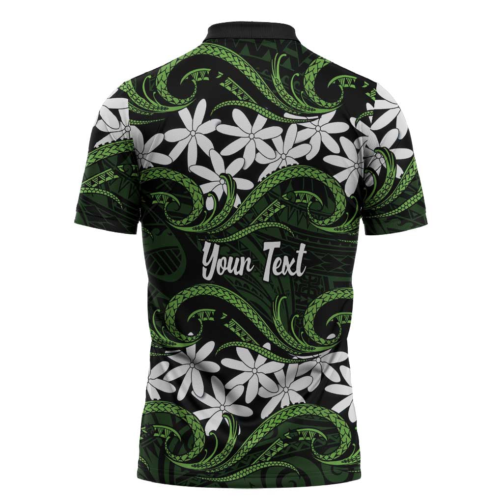 Personalised Cook Islands Palmerston Zipper Polo Shirt Tiare Maori Polynesian Waves Tattoo LT14 - Polynesian Pride