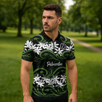 Personalised Cook Islands Palmerston Zipper Polo Shirt Tiare Maori Polynesian Waves Tattoo LT14 - Polynesian Pride