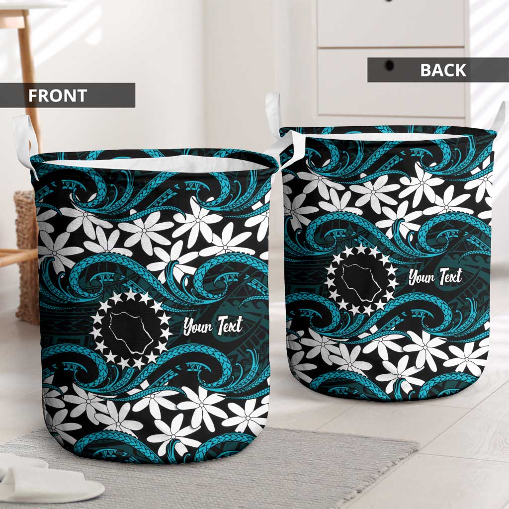 Personalised Cook Islands Penrhyn Atoll Laundry Basket Tiare Maori Polynesian Waves Tattoo LT14 - Polynesian Pride