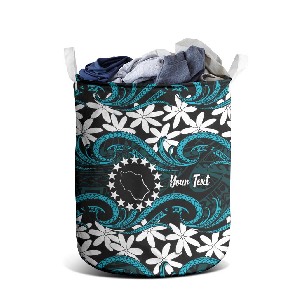 Personalised Cook Islands Penrhyn Atoll Laundry Basket Tiare Maori Polynesian Waves Tattoo LT14 - Polynesian Pride