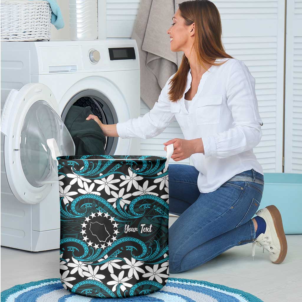 Personalised Cook Islands Penrhyn Atoll Laundry Basket Tiare Maori Polynesian Waves Tattoo LT14 - Polynesian Pride
