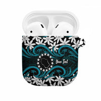 Personalised Cook Islands Penrhyn Atoll AirPods Case Tiare Maori Polynesian Waves Tattoo LT14 Blue - Polynesian Pride