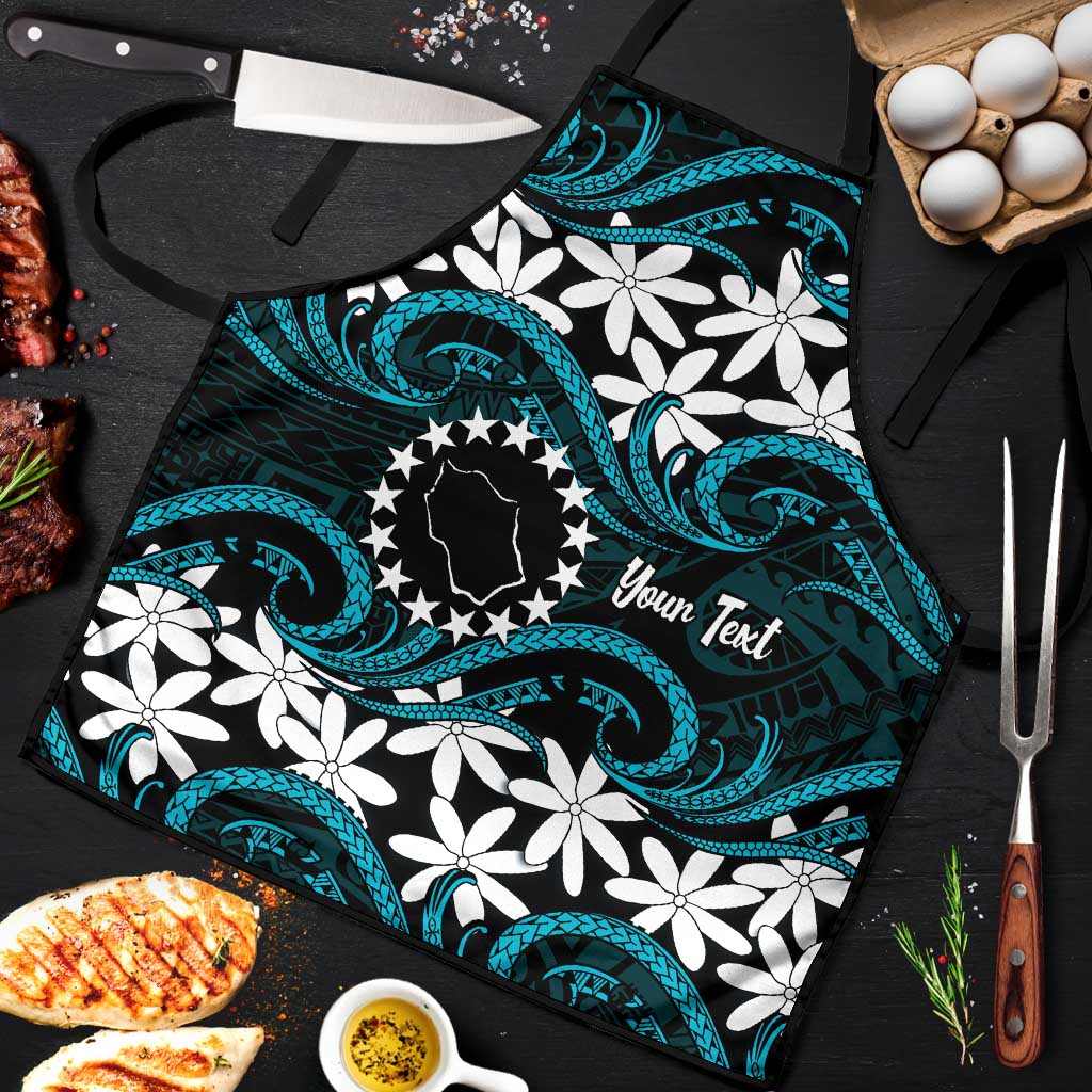 Personalised Cook Islands Penrhyn Atoll Apron Tiare Maori Polynesian Waves Tattoo LT14 Blue - Polynesian Pride