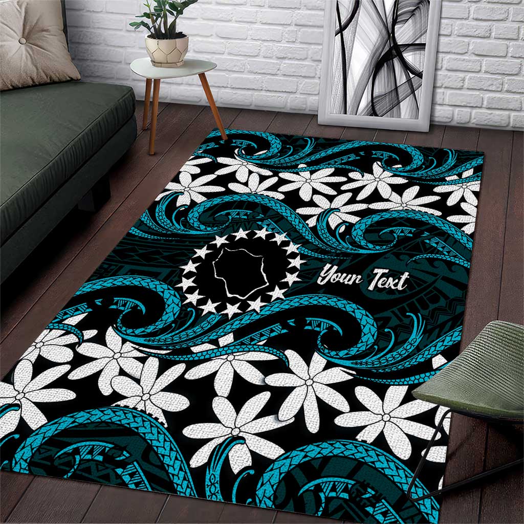 Personalised Cook Islands Penrhyn Atoll Area Rug Tiare Maori Polynesian Waves Tattoo LT14 Blue - Polynesian Pride