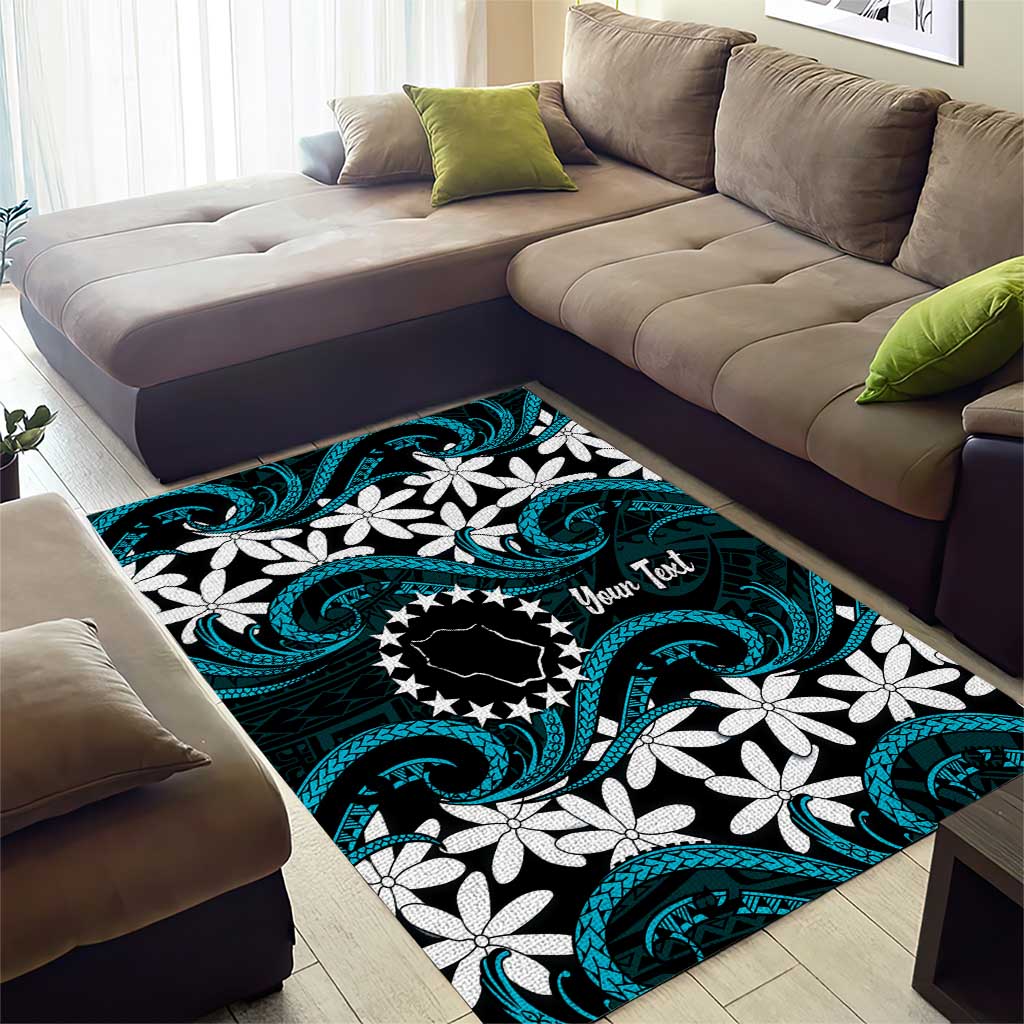 Personalised Cook Islands Penrhyn Atoll Area Rug Tiare Maori Polynesian Waves Tattoo LT14 - Polynesian Pride