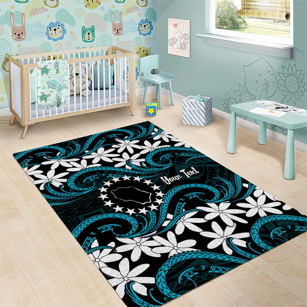 Personalised Cook Islands Penrhyn Atoll Area Rug Tiare Maori Polynesian Waves Tattoo LT14 - Polynesian Pride