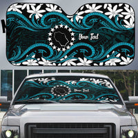 Personalised Cook Islands Penrhyn Atoll Auto Sun Shade Tiare Maori Polynesian Waves Tattoo LT14 Blue - Polynesian Pride