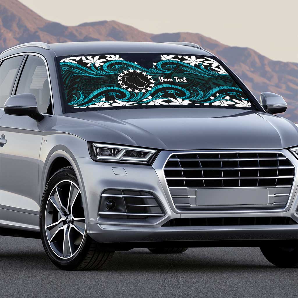 Personalised Cook Islands Penrhyn Atoll Auto Sun Shade Tiare Maori Polynesian Waves Tattoo LT14 - Polynesian Pride