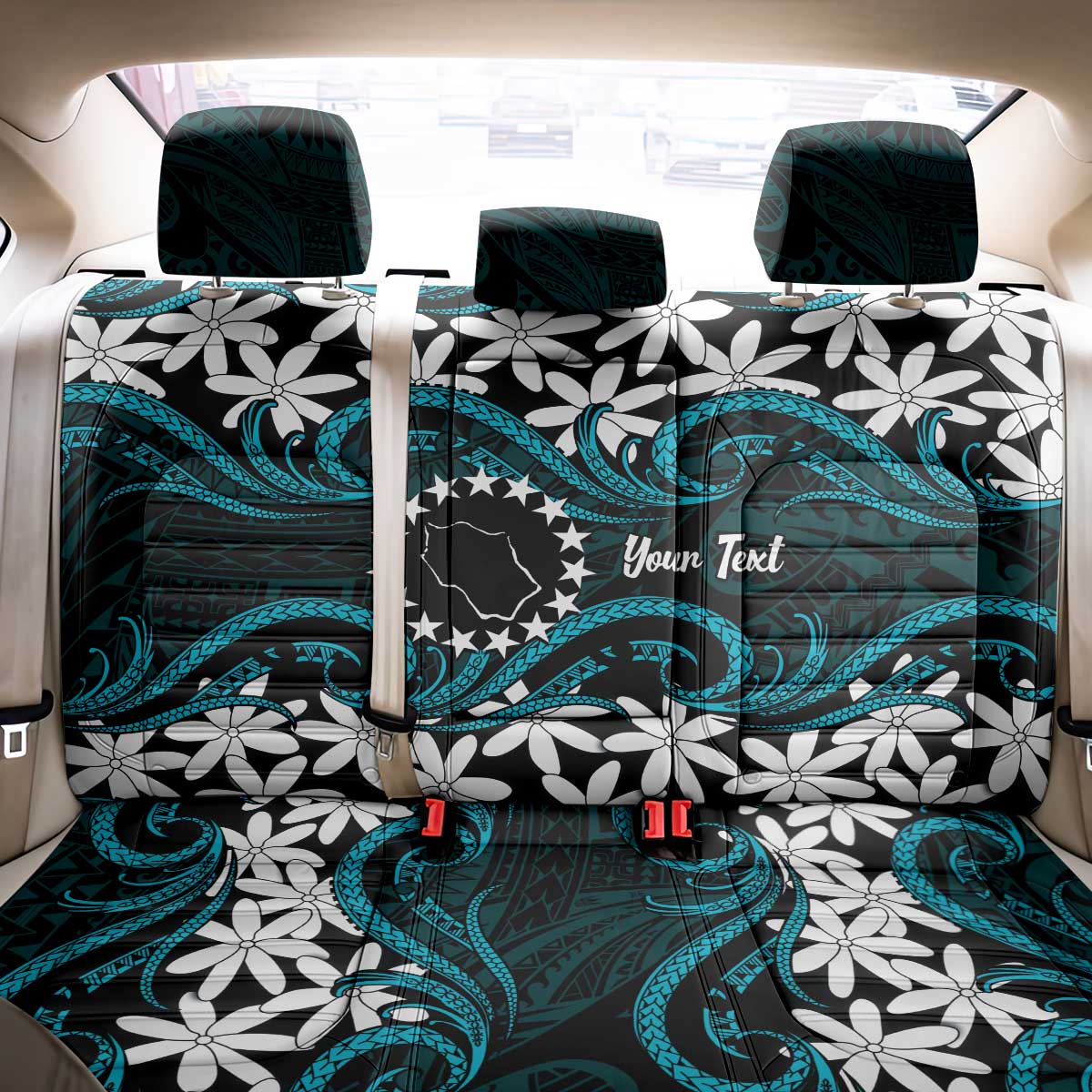 Personalised Cook Islands Penrhyn Atoll Back Car Seat Cover Tiare Maori Polynesian Waves Tattoo LT14 - Polynesian Pride