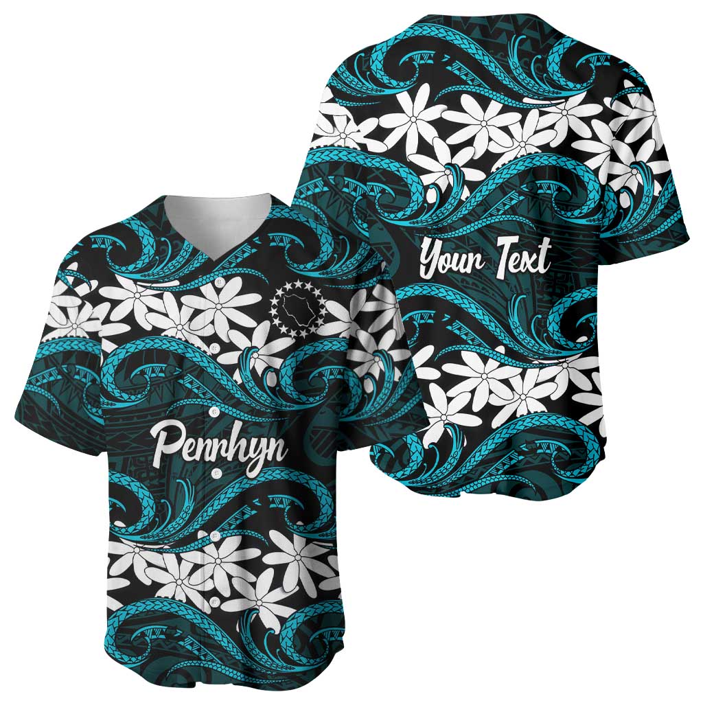 Personalised Cook Islands Penrhyn Atoll Baseball Jersey Tiare Maori Polynesian Waves Tattoo LT14 - Polynesian Pride