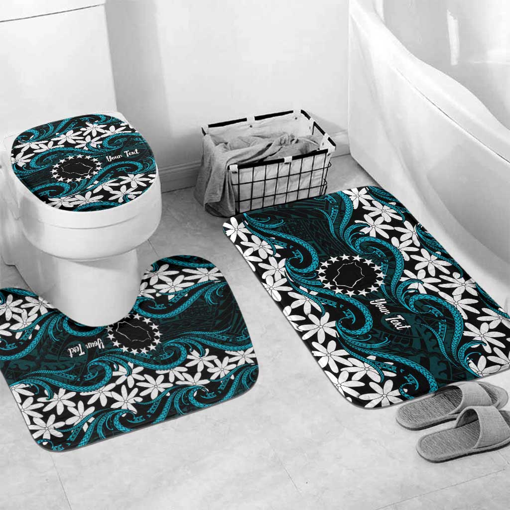 Personalised Cook Islands Penrhyn Atoll Bathroom Set Tiare Maori Polynesian Waves Tattoo LT14 Mat Set Only (3 pcs) One Size Blue - Polynesian Pride